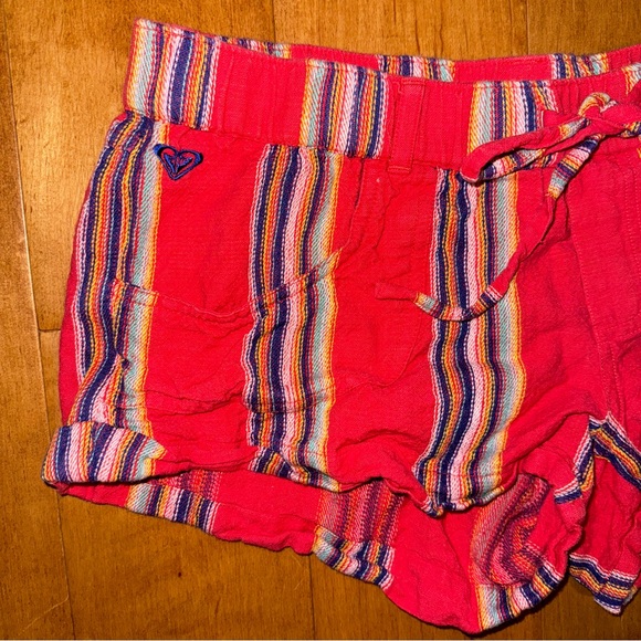 Roxy Red Mini Micro Shorts 100% Cotton with Colorful Embroidered Stripes - Picture 2 of 6